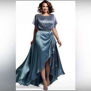NWOT Flycurvy Plus Size Mother Of The Bride Haze Blue Satin Flut